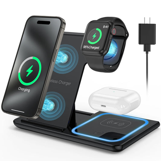 3 in 1 Doyen Wireless Charger, 18W Fast Charger Pad Stand Charging Station Dock for Iwatch, Airpods Pro & Iphone